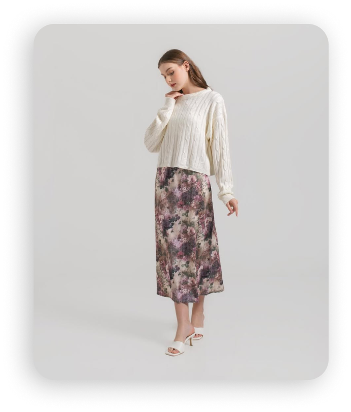 Model posing in Outernity outfit